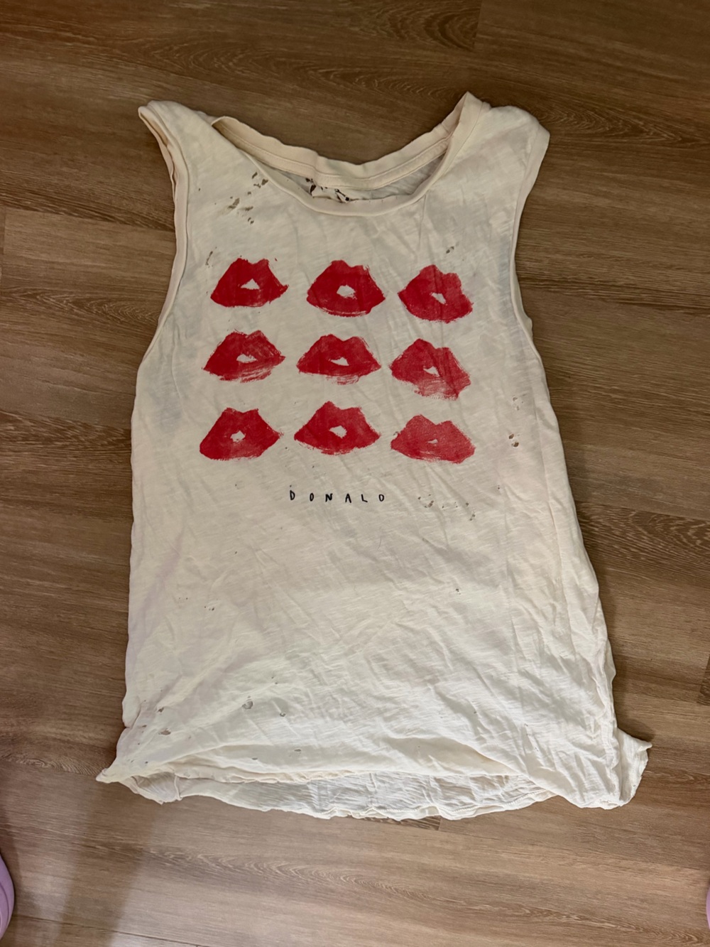 White Tank Top with Red Lip Print